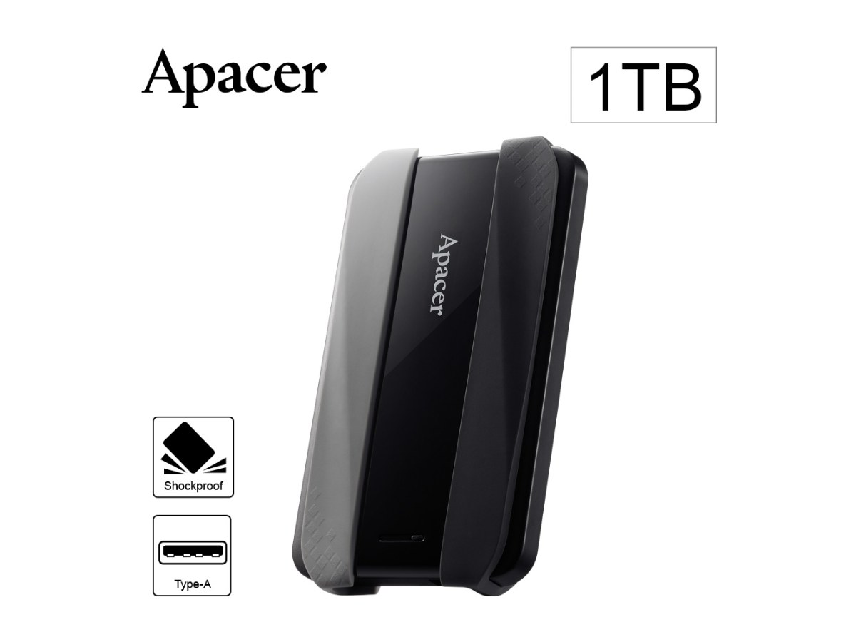 Apacer宇瞻AC533 1TB USB3.2 Gen1 2.5吋防護型行動硬碟-黑