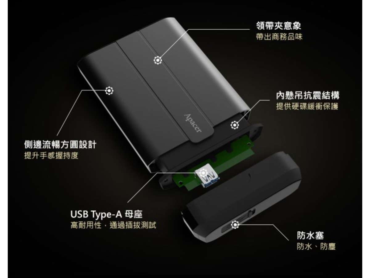 Apacer AC732 1TB USB3.2 2.5吋軍規抗摔行動硬碟(黑)