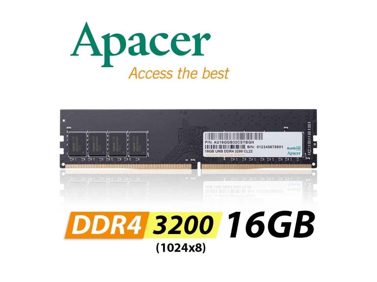 Apacer PC DDR4 UDIMM 3200-22 16GB RP(桌上型雙面)-1024*8
