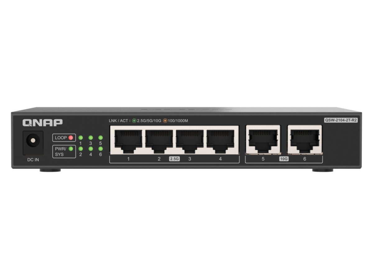 QNAP QSW-2104-2T-R2 4 埠 2.5GbE 與 2 埠 10GbE Multi- Gig 無網管型交換器