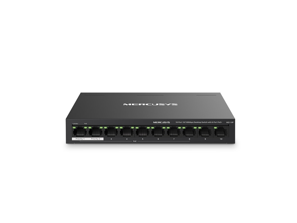 MERCUSYS (水星) 10 埠 10/100Mbps 桌上型交換器(含 8 埠 PoE+) MS110P