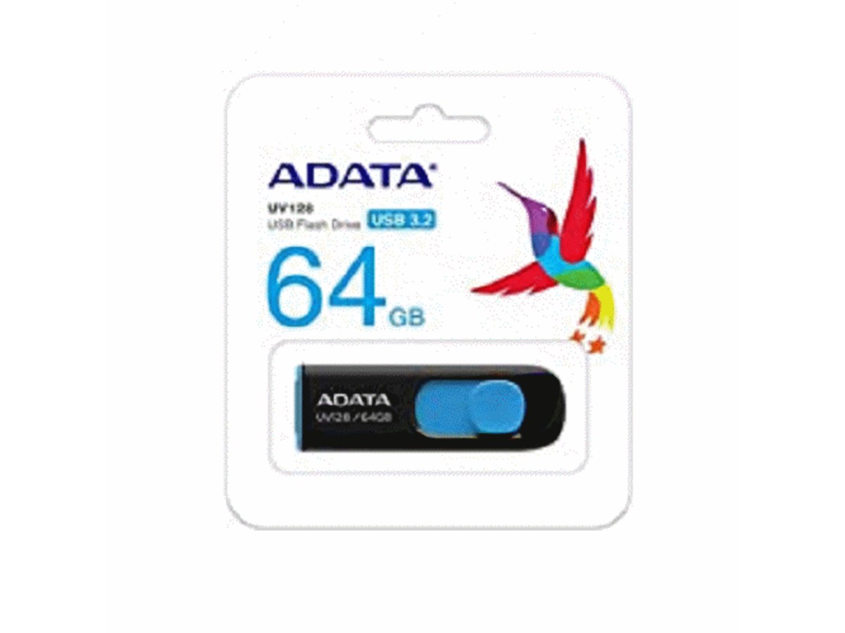 ADATA UV128 64GB USB 3.2 隨身碟 黑藍 AUV128-64G-RBE