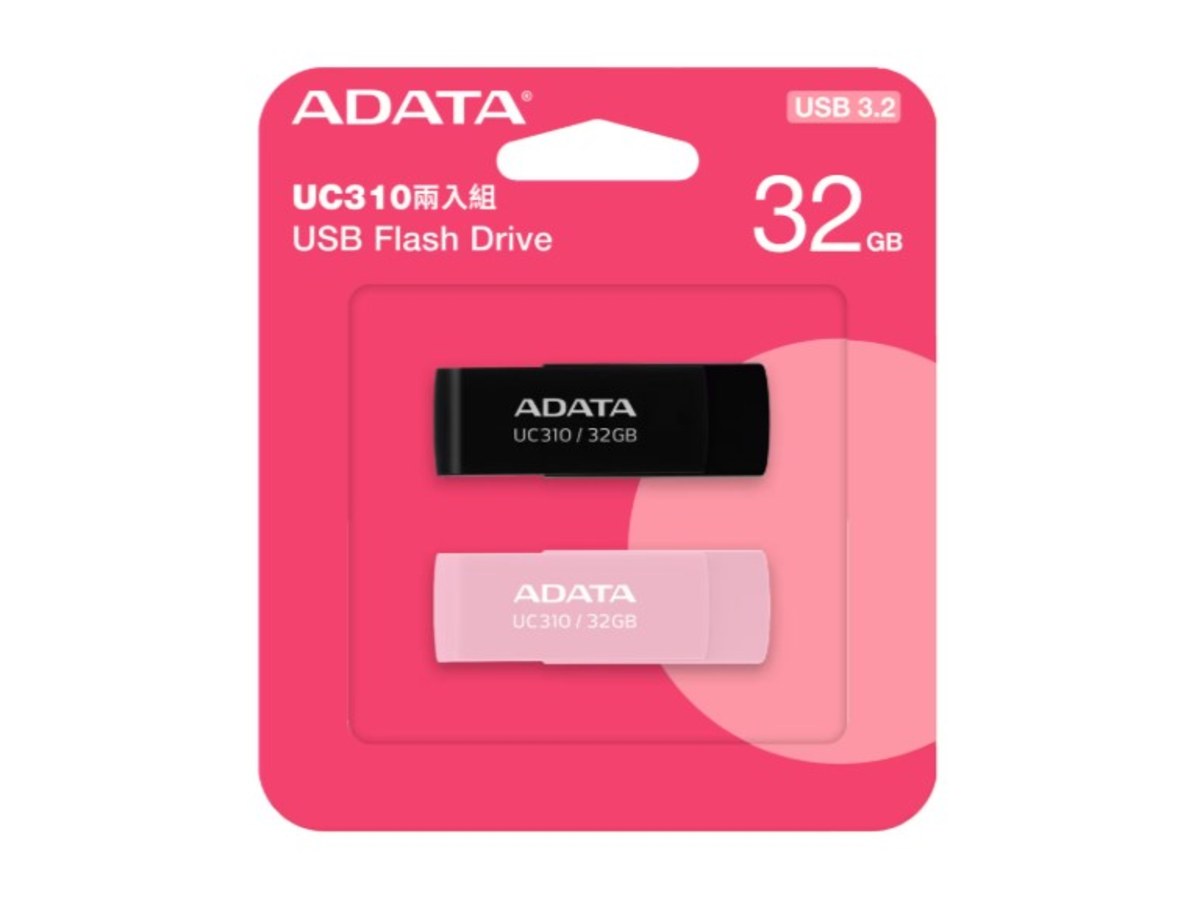 ADATA UC310 32GB USB 3.2 雙入組旋轉式隨身碟 黑色與粉紅色 UC310-32G-DRBKPK