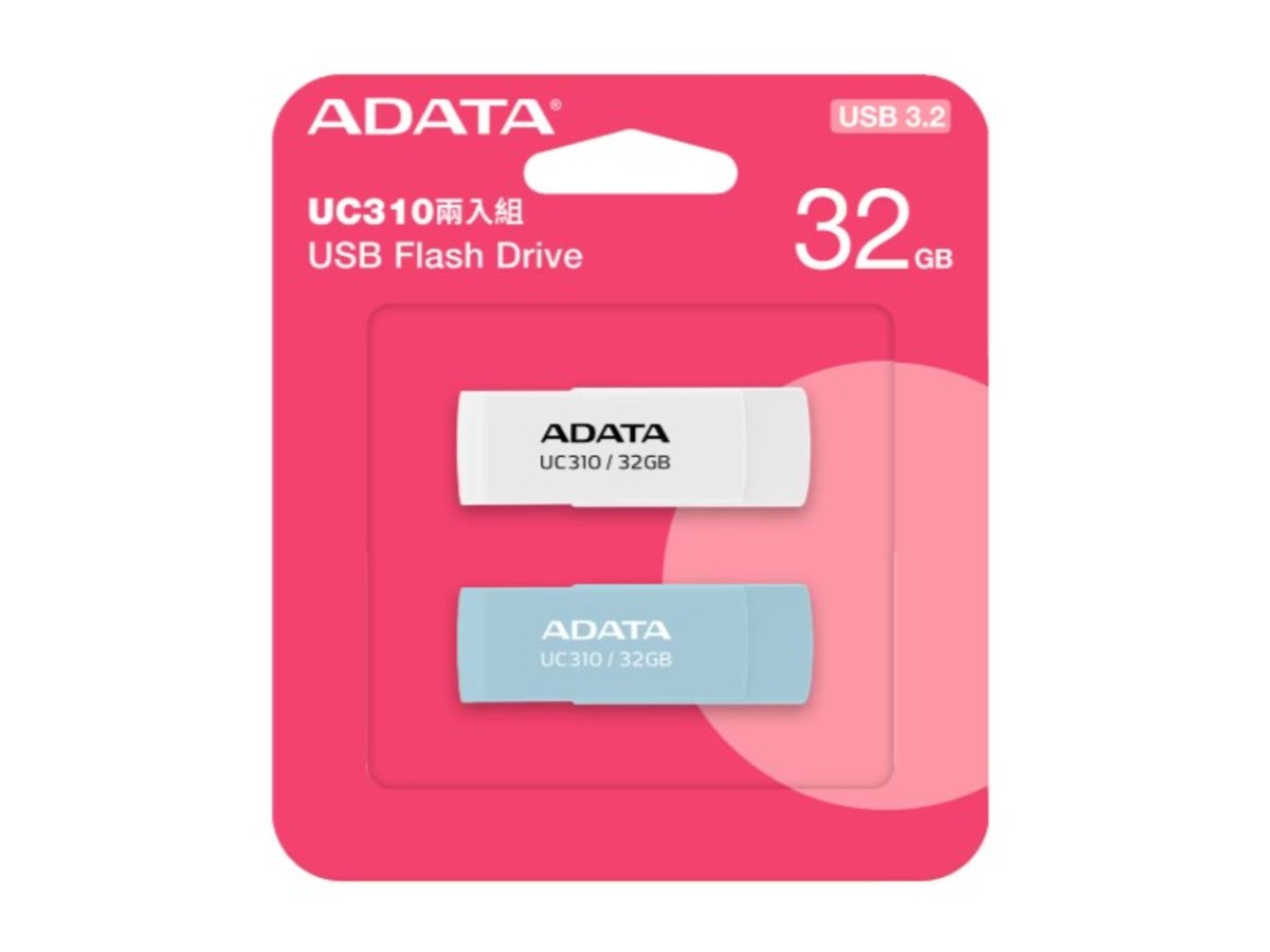 ADATA UC310 32GB USB 3.2 雙入組旋轉式隨身碟 白色與粉藍色 UC310-32G-DRWHBU