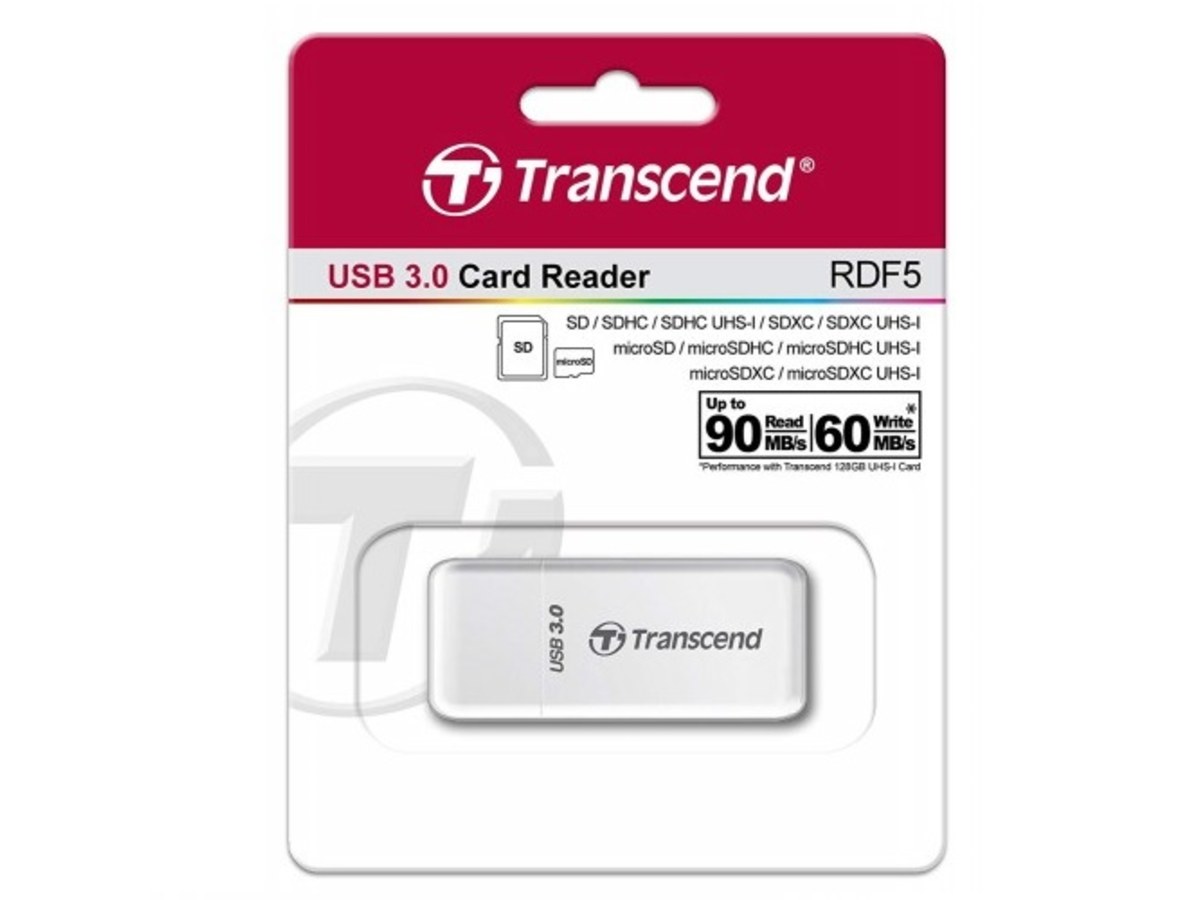 TRANSCEND RDF5 USB 3.0 SD與microSD雙卡讀卡機 白色 TS-RDF5W